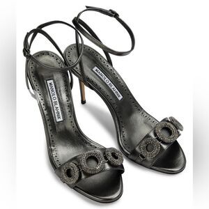 Manolo Blahnik Alvisa Crystal-Embellished Metallic Leather Sandals size 37.5